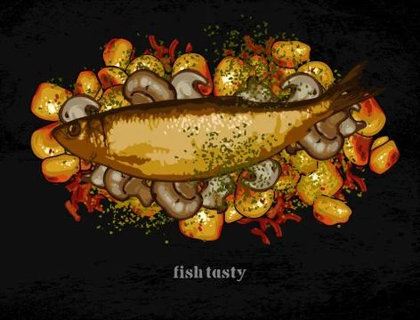 Fish dish with a garnish Stock Illustration