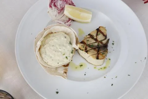 A fish dish in the restaurant Stock Photos