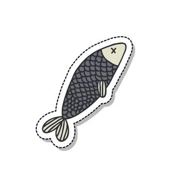 Fish doodle icon, vector sticker illustration Stock Illustration