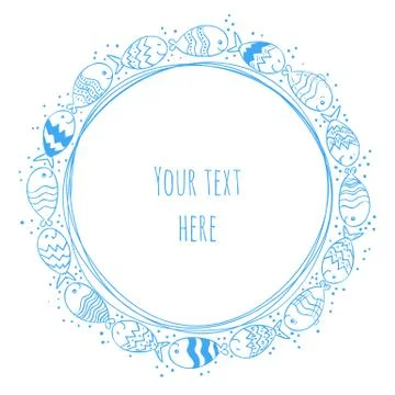 Fish doodle round pattern. Stock Illustration