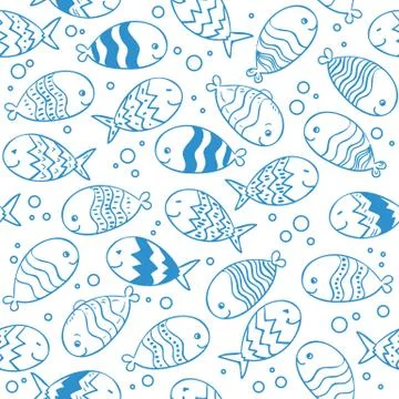 Fish doodle seamless pattern. Illustrazione stock