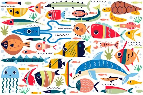 Fish doodle set Illustrazione stock