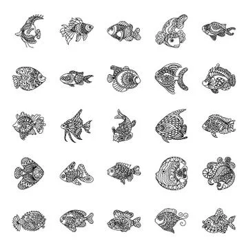Fish drawing Vectors Pack Stock Illustration