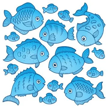Fish drawings theme image Stock Illustration