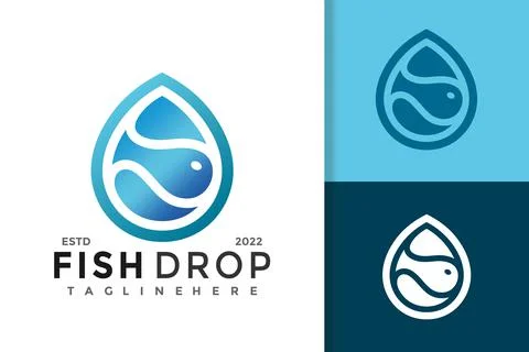 Fish Drop Wave Logo Design Vector Template Stock Illustration