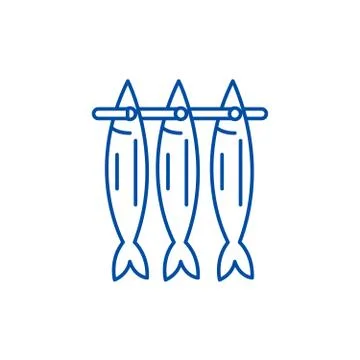 Fish drying line icon concept. Fish drying flat vector symbol, sign, outline Stock Illustration