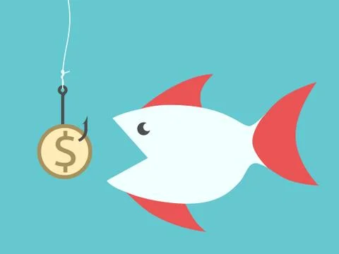 Fish eating dollar bait Stock Illustration