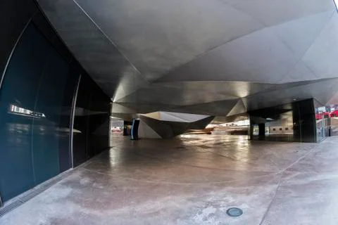 Fish eye 180 view of a unique building in the city of Madrid Stock Photos