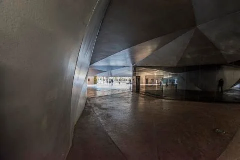 Fish eye 180 view of a unique building in the city of Madrid Stock Photos