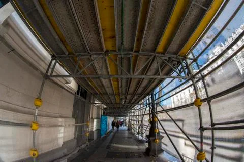 Fish-eye view 180 of a passageway for works in the streets of the city of Mad Stock Photos