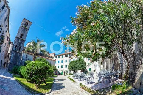 Fish-eye view of the old city on sky background Stock Photos