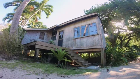 Fish eye view of one bedroom cottage villa tree house Stock Footage 157791509