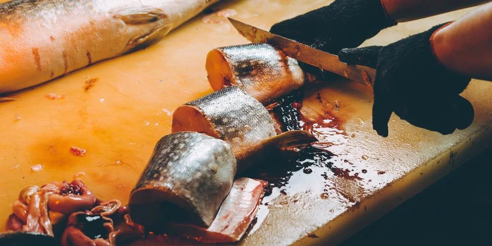 Fish factory process Stock Photos