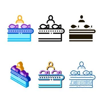 Fish factory worker icon mix vector outline Stock Illustration