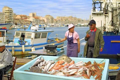 Fish fair on the street of Marseille Stock Photos