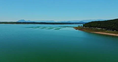 Fish Farm Breeder Lots Of Nets Positioned In Freshwater Reservoir Vibrant Stock Footage 300508335