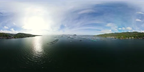 Fish farm with cages for fish. Virtual Reality 360. 8k Video. Stock Footage 202247652
