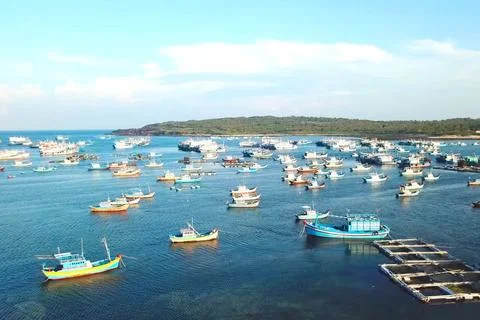 Fish farm in coastal waters. Rectangular cages Stock Photos
