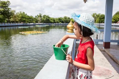 Fish feeding at the temple Stock Photos