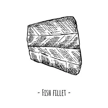Fish fillet. Vector illustration. Isolated on white. Hand-drawn. Stock Illustration