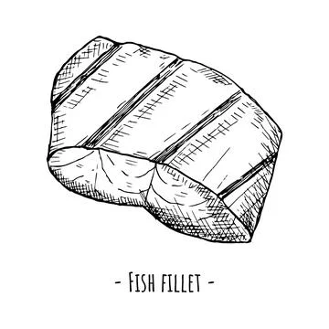 Fish fillet. Vector illustration. Isolated on white. Hand-drawn. Stock Illustration
