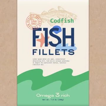 Fish Fillets. Abstract Vector Fish Packaging Design or Label. Modern Typography Stock Illustration