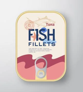 Fish Fillets Aluminium Container with Label Cover. Abstract Vector Premium Illustrazione stock
