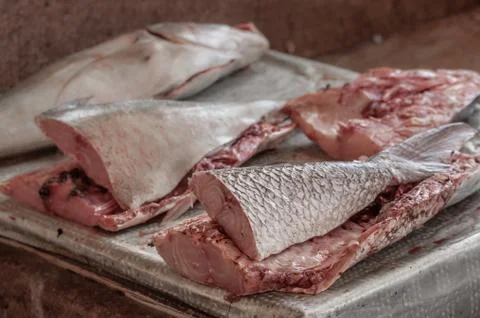Fish Fillets at the Fish market Stock Photos