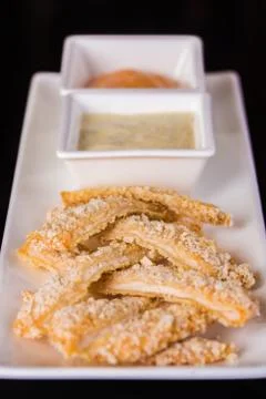 Fish fillets with sauces Stock Photos