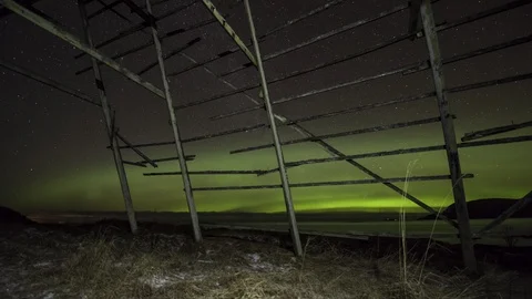 Fish flake and Aurora Stock Footage 87767017