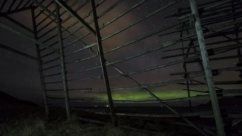 Fish flake with Northern Lights Stock Footage 87766487