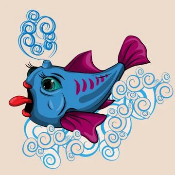 A fish floating on the waves Stock Illustration