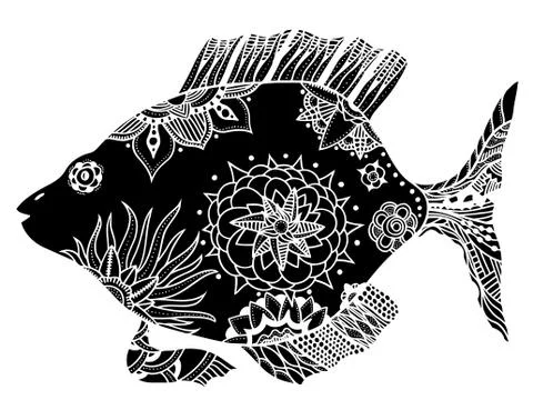 Fish with floral elements Illustrazione stock