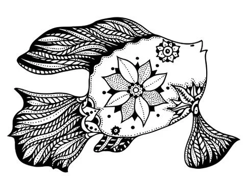 Fish with floral elements Illustrazione stock