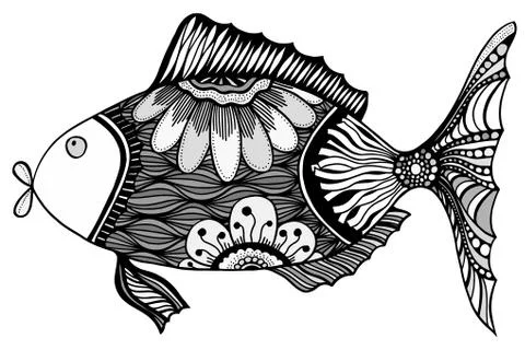 Fish with floral elements Illustrazione stock