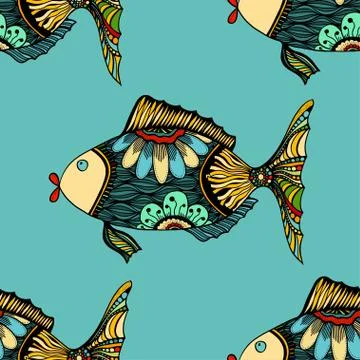 Fish with floral elements Stock Illustration
