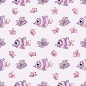 FISH FLOWER Decorative Vector Illustration Seamless Pattern for Print Stock Illustration