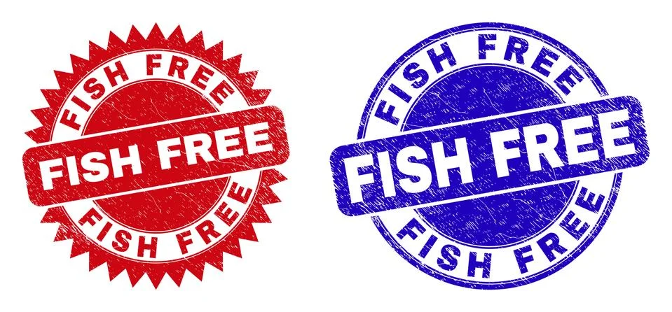 FISH FREE Rounded and Rosette Stamps with Grunge Texture Stock Illustration