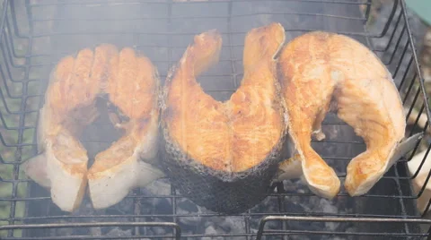 Fish fried on a grill Stock Footage 63237405