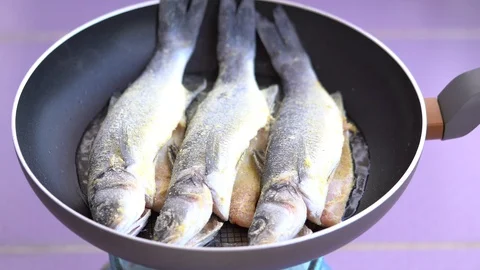 Fish Is Fried On A Pan. Stock Footage 91194651