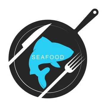 Fish in a frying pan and spoon fork symbol Stock Illustration