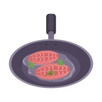 Fish in frying pan Illustrazione stock