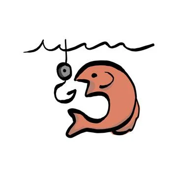 Fish going for bait vector illustration sketch hand drawn with black lines is Stock Illustration