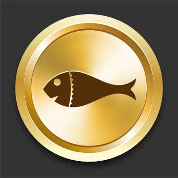 Fish on Golden Internet Button Stock Illustration