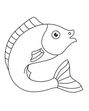 Fish. Gracefully curved fish - linear vector illustration for coloring. Outline. Stock Illustration