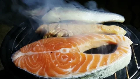 Fish grill. barbecue on the beach Stock-Footage 82718732