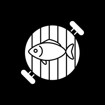 Fish on grill grate dark mode glyph icon Illustrazione stock