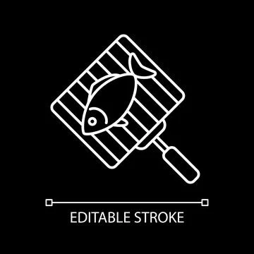 Fish on grill grate white linear icon for dark theme Ilustración de archivo