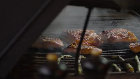 Fish on grill with vegetables Stock Footage 263240170