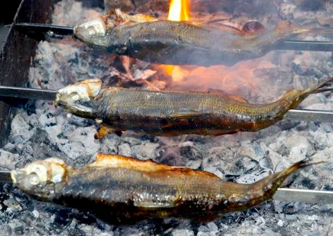 Fish is grilled Stock Photos